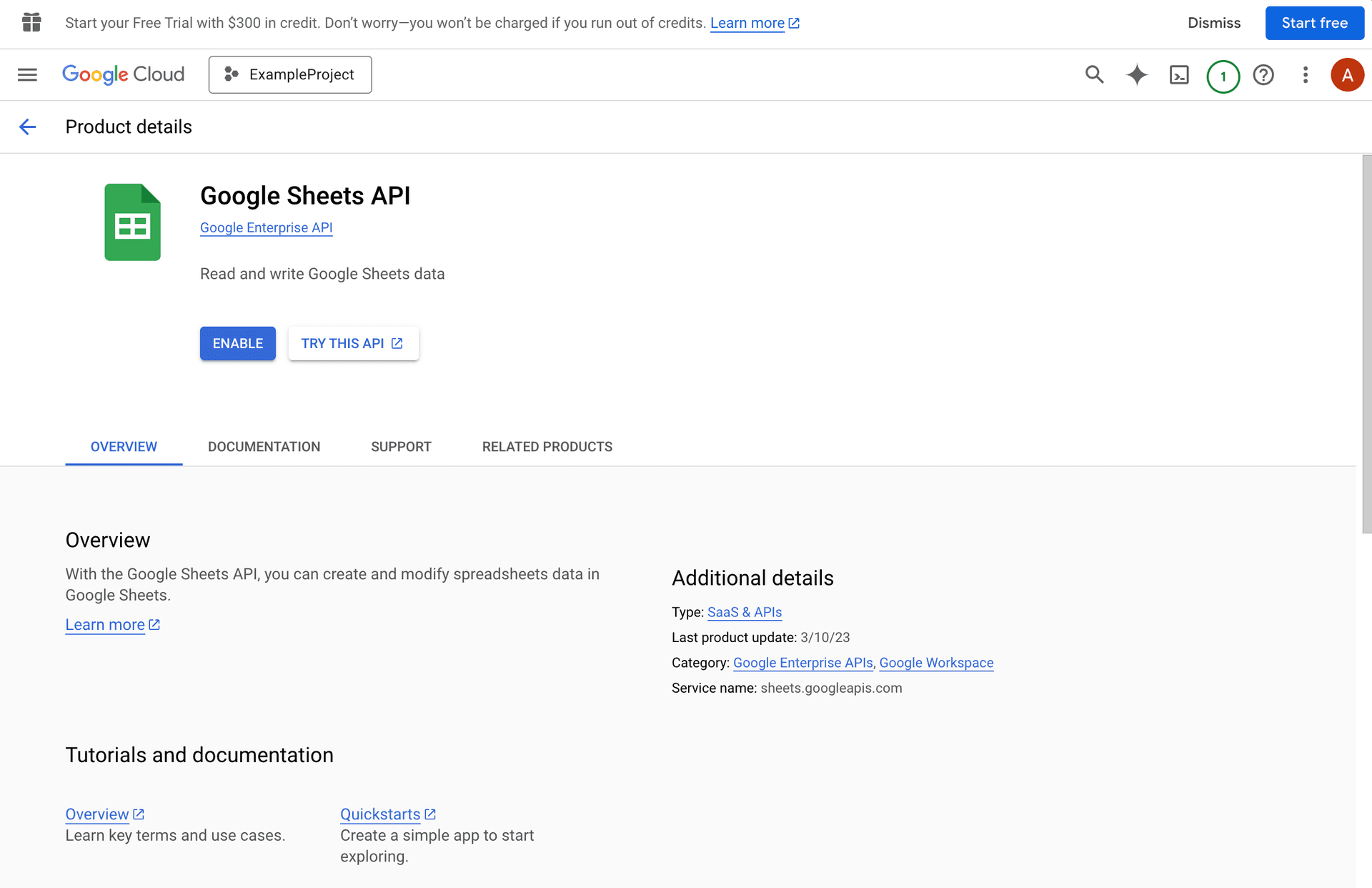 Enable Google Sheets API